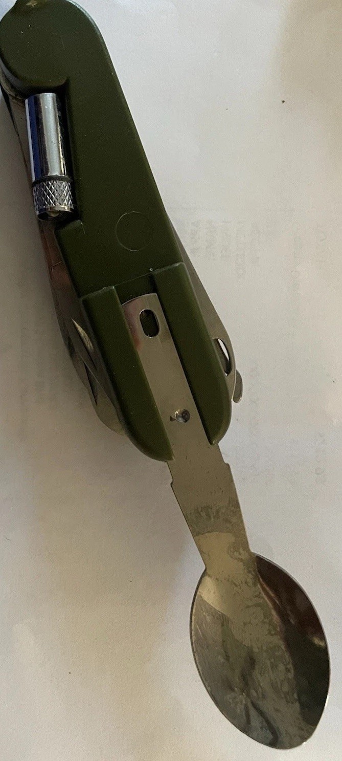 Utensil Knife , Multi Tool . Spoon Fork Flashlight Sheath Great For Camping