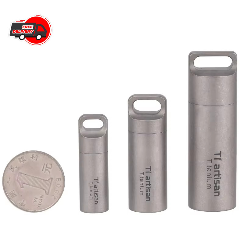 Titanium Alloy Waterproof Container Pill Box Travel Survival EDC Tool Keychain