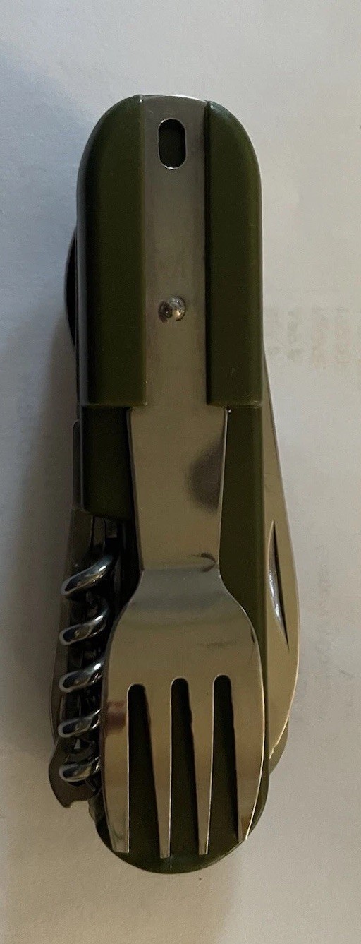 Utensil Knife , Multi Tool . Spoon Fork Flashlight Sheath Great For Camping