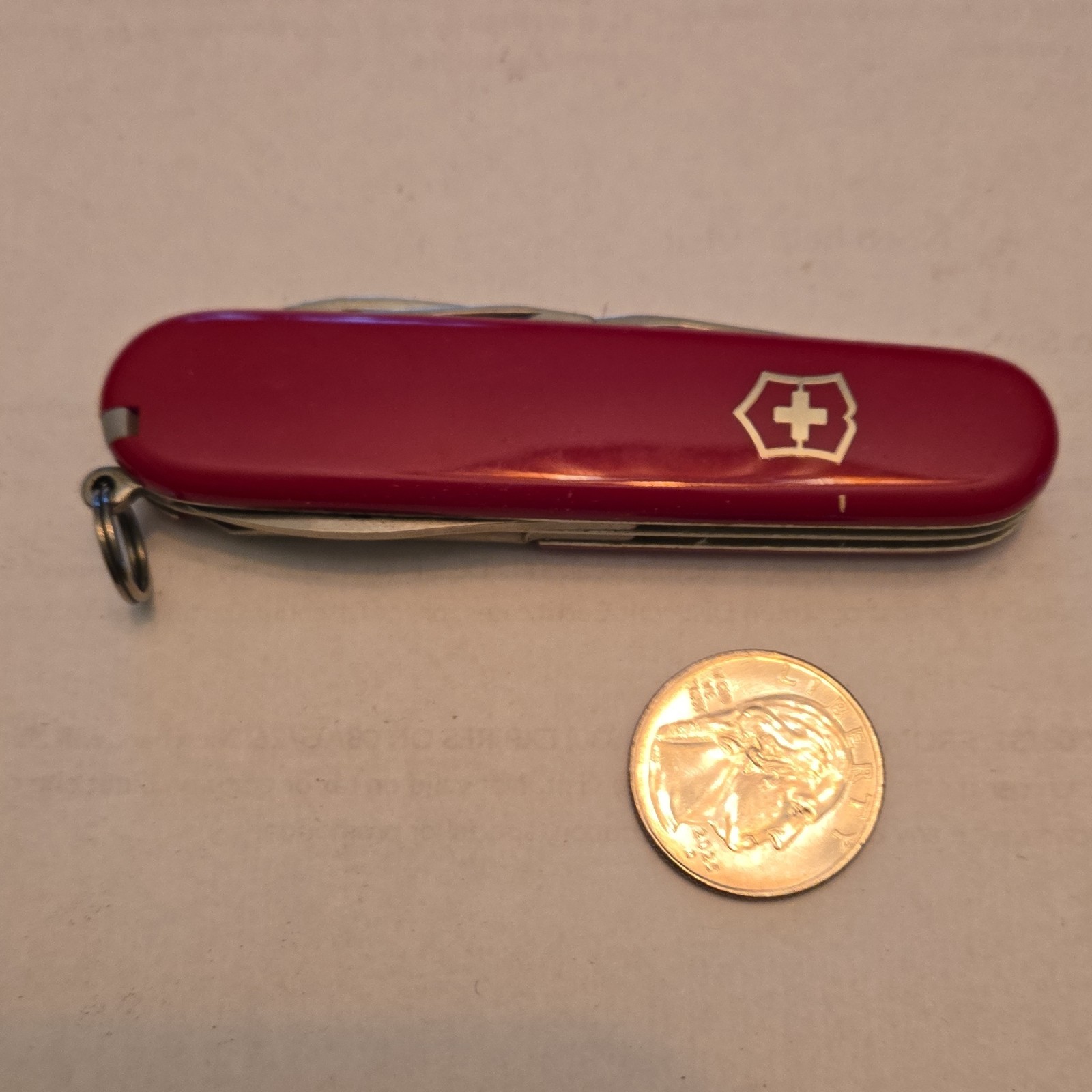 Victorinox Red Multi-Tool Knife Stainless Steel 6 Tools Straight Edge w/ Lanyard