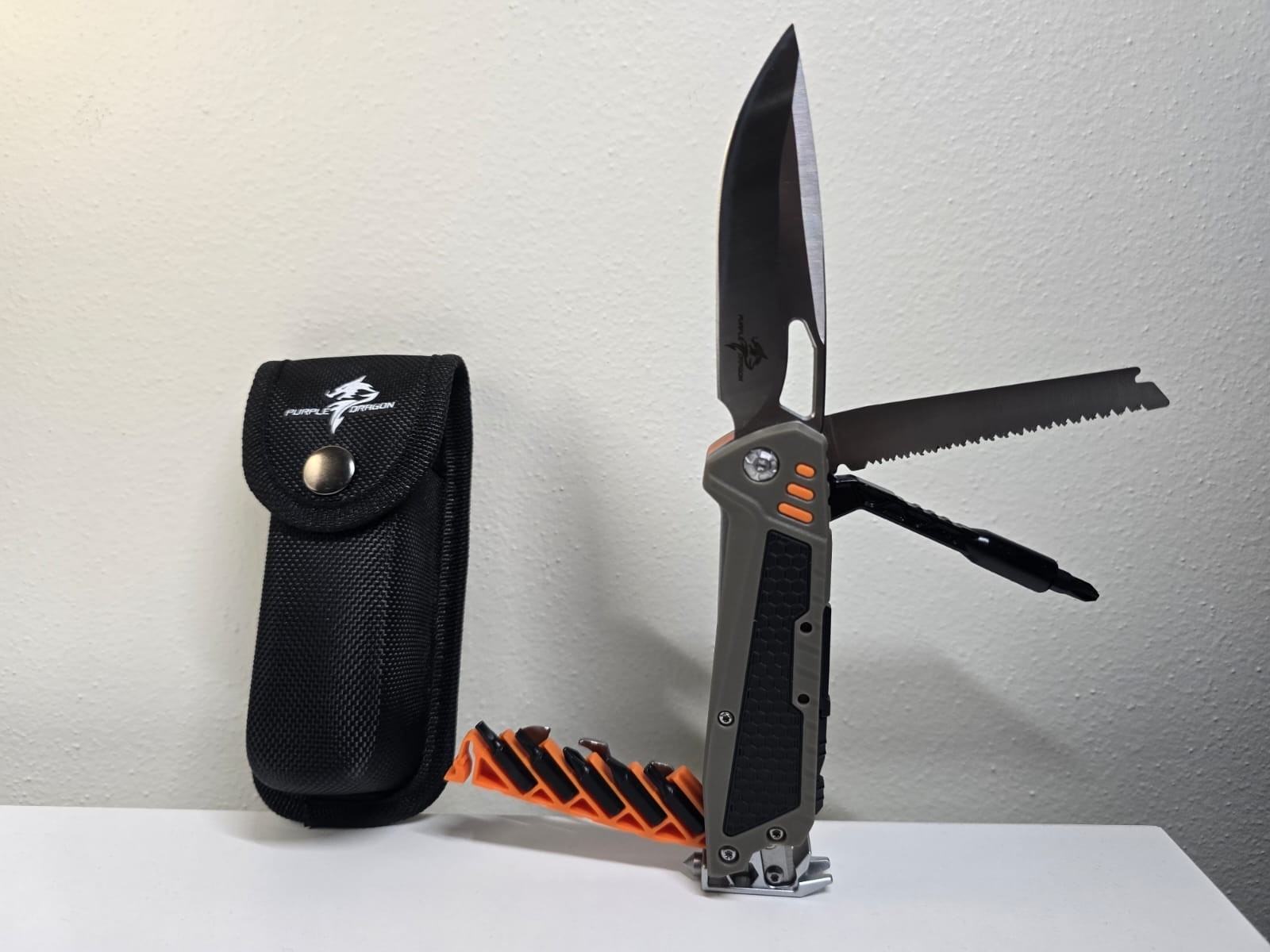 Multi Tool Folding Knife Purple Dragon 13-in-1 Survival Tool w/ hard sheath NEW