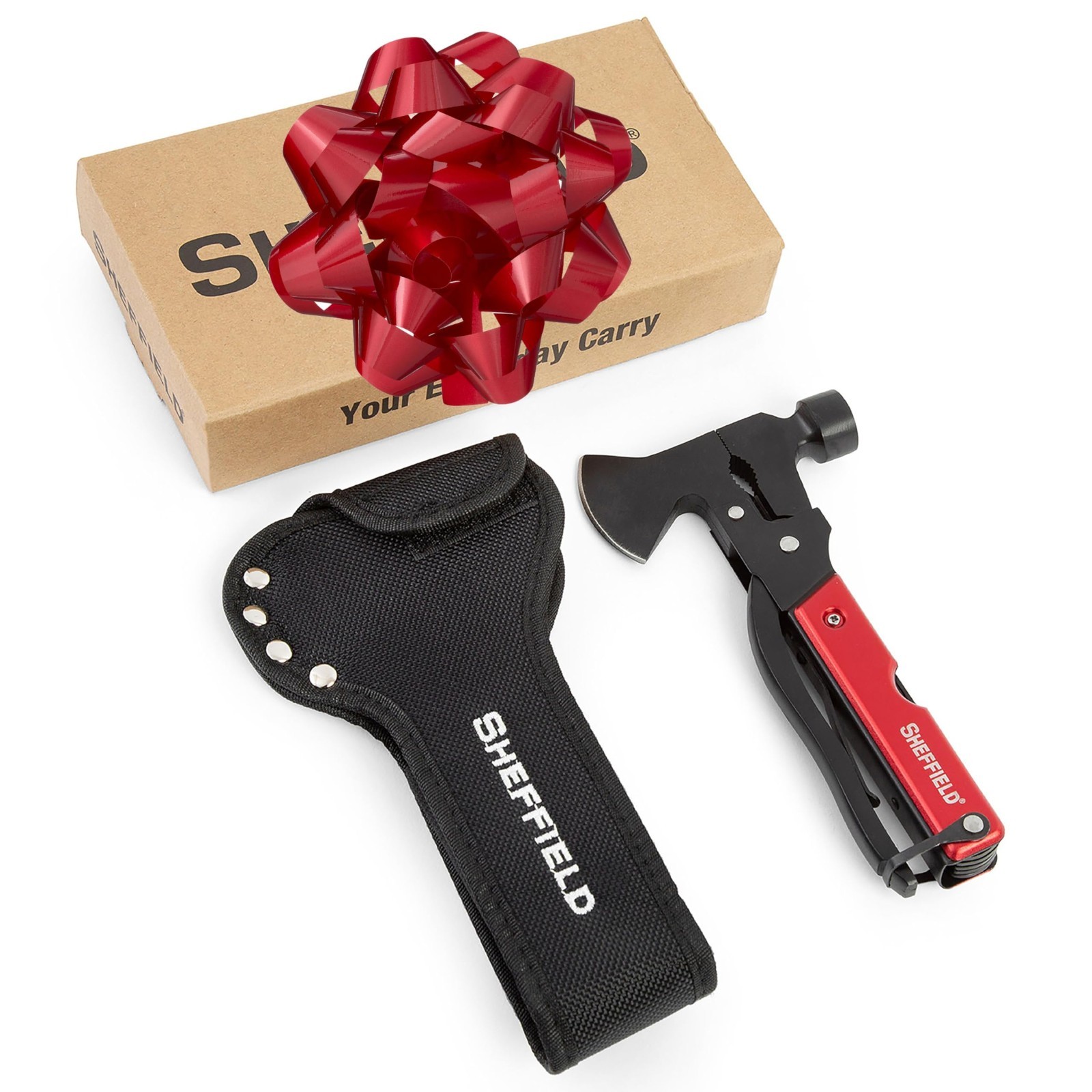 14-in-1 Camping Hatchet Multitool with Sheath, Alloy Steel Hammer, Great Hiking