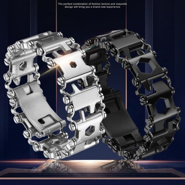 Pulsera multifuncional de acero inoxidable para acampar al aire libre (negro)