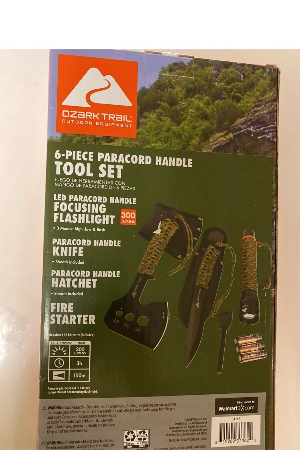 Ozark Trail 6 pc Paracord Handle Outdoor Camping Knife Hatchet Flashlight