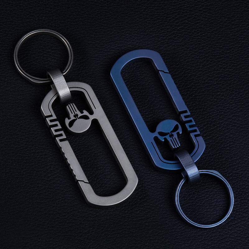 EDC Outdoor Fast Hanging Tool Titanium TC4 Skull Keychain Carabiner w/ Key Ring