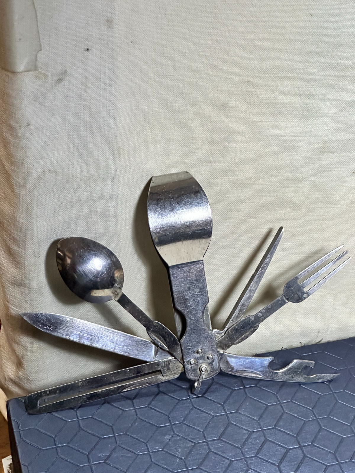 Vintage Folding Camping Multi Tool Cutlery Set Spoon Fork Knife Opener