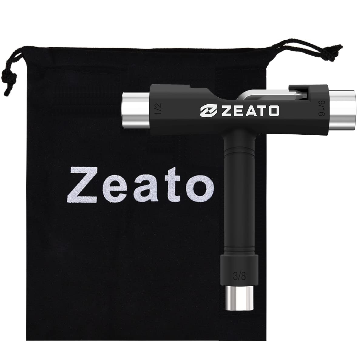 Compact Black Multi Tool Skateboard T Tool with Wrench and Sockets