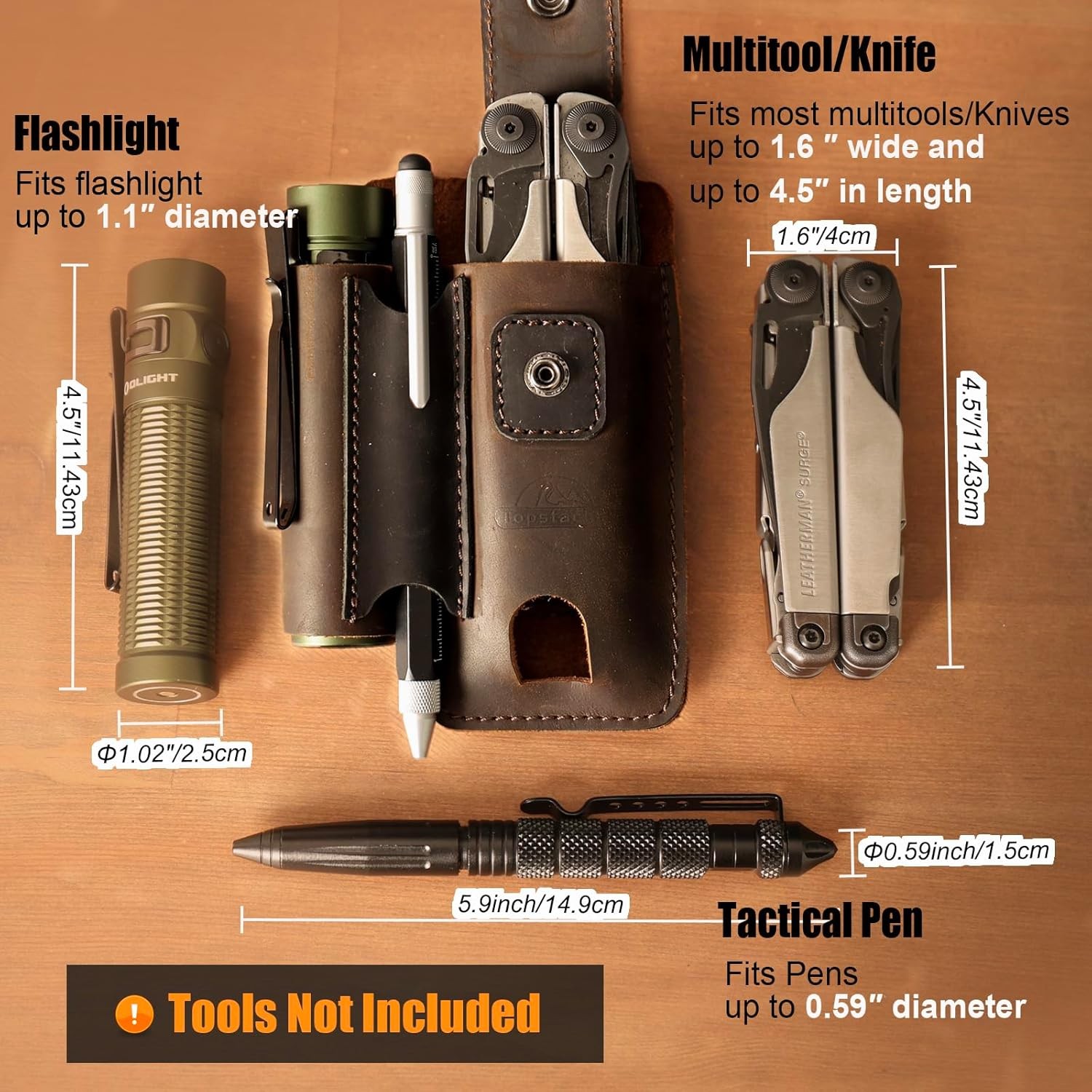Topstache Leather Multitool Sheath – Multi Tool Holster with Belt Clip – EDC Bel