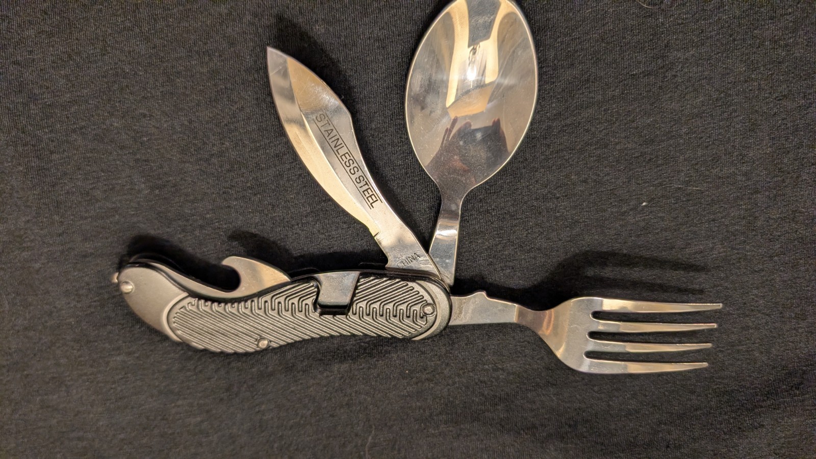 Stainless Steel Camping Multi-Tool Knife Spoon Fork Silver Straight Edge
