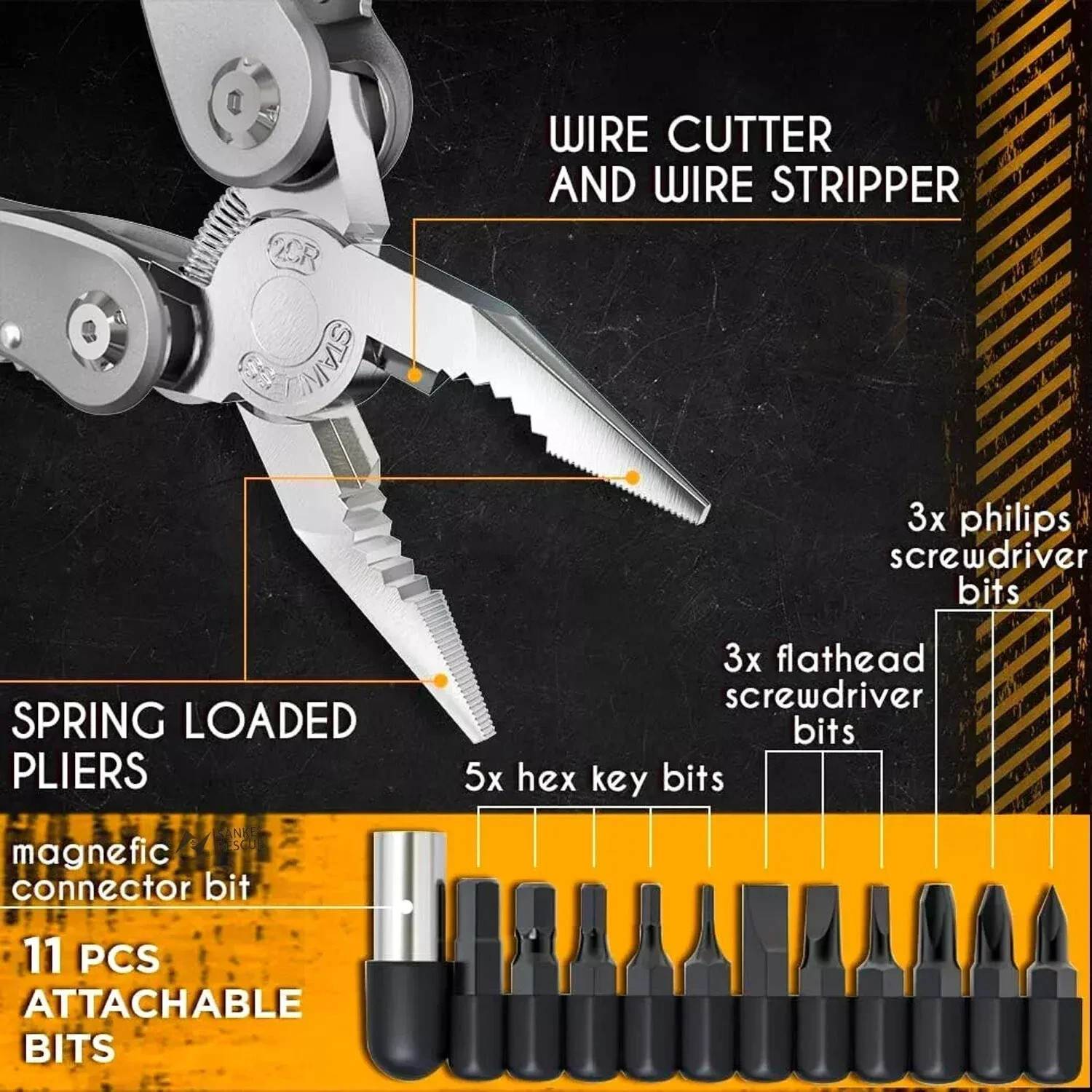 24-in-1 Professional Multitool Pliers Stainless Steel Pocket Tool with Sheath