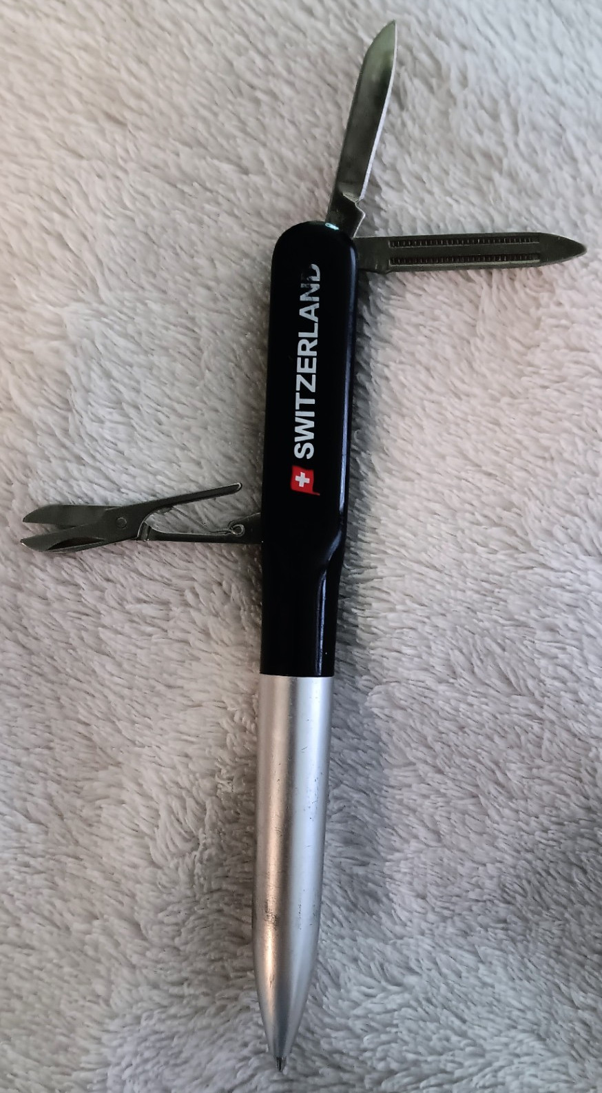 Switzerland Multi-Tool Pen 3-Tool Knife/Scissors/File Black/Silver Clip
