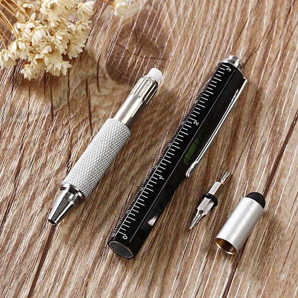 6-in-1 Metal Tech Tool Pen Multi-Function Ruler Level Screwdriver Gift for Men