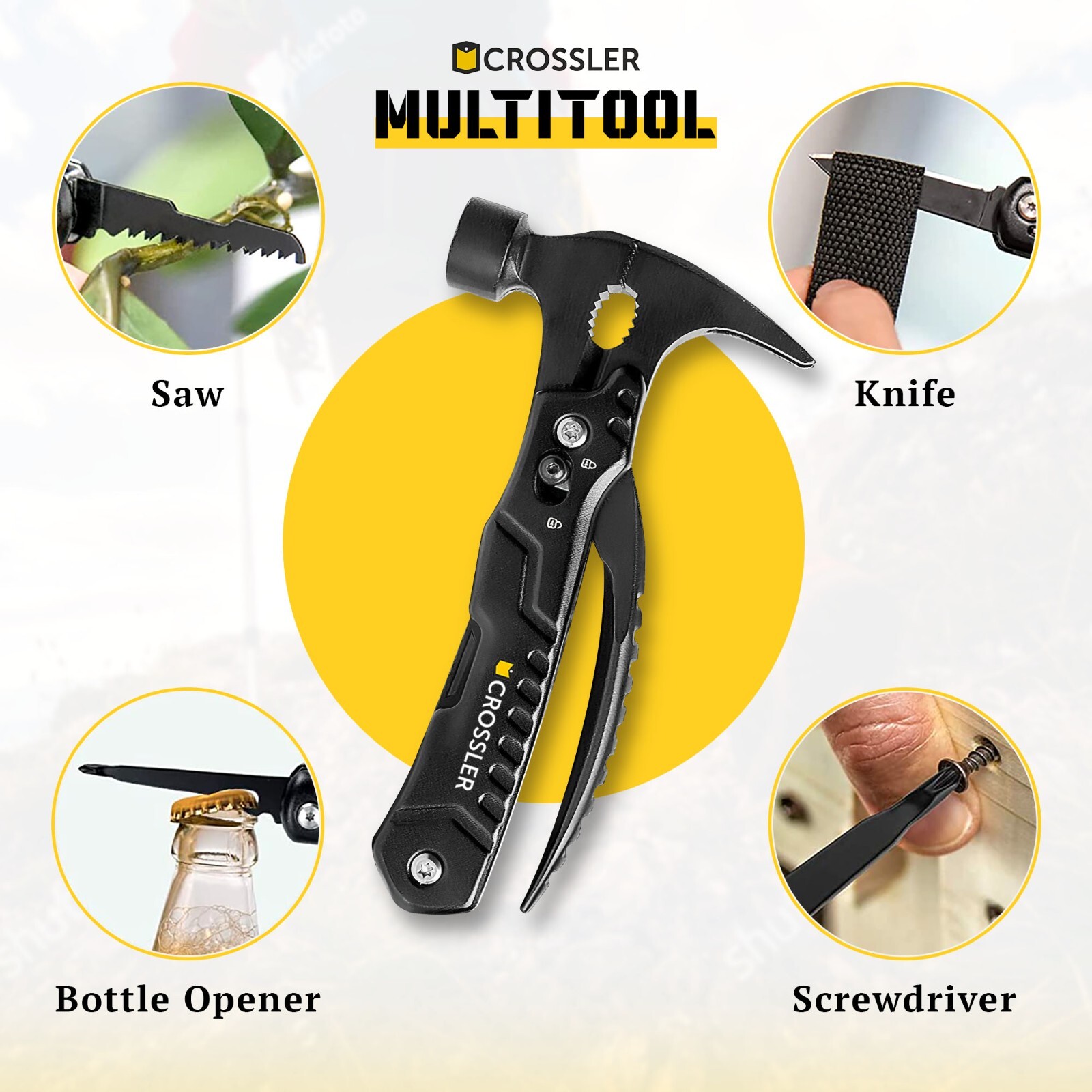 CROSSLER 14-in-1 Multi-Functional Hammer, Camping Accessories, Gift for Man/Him
