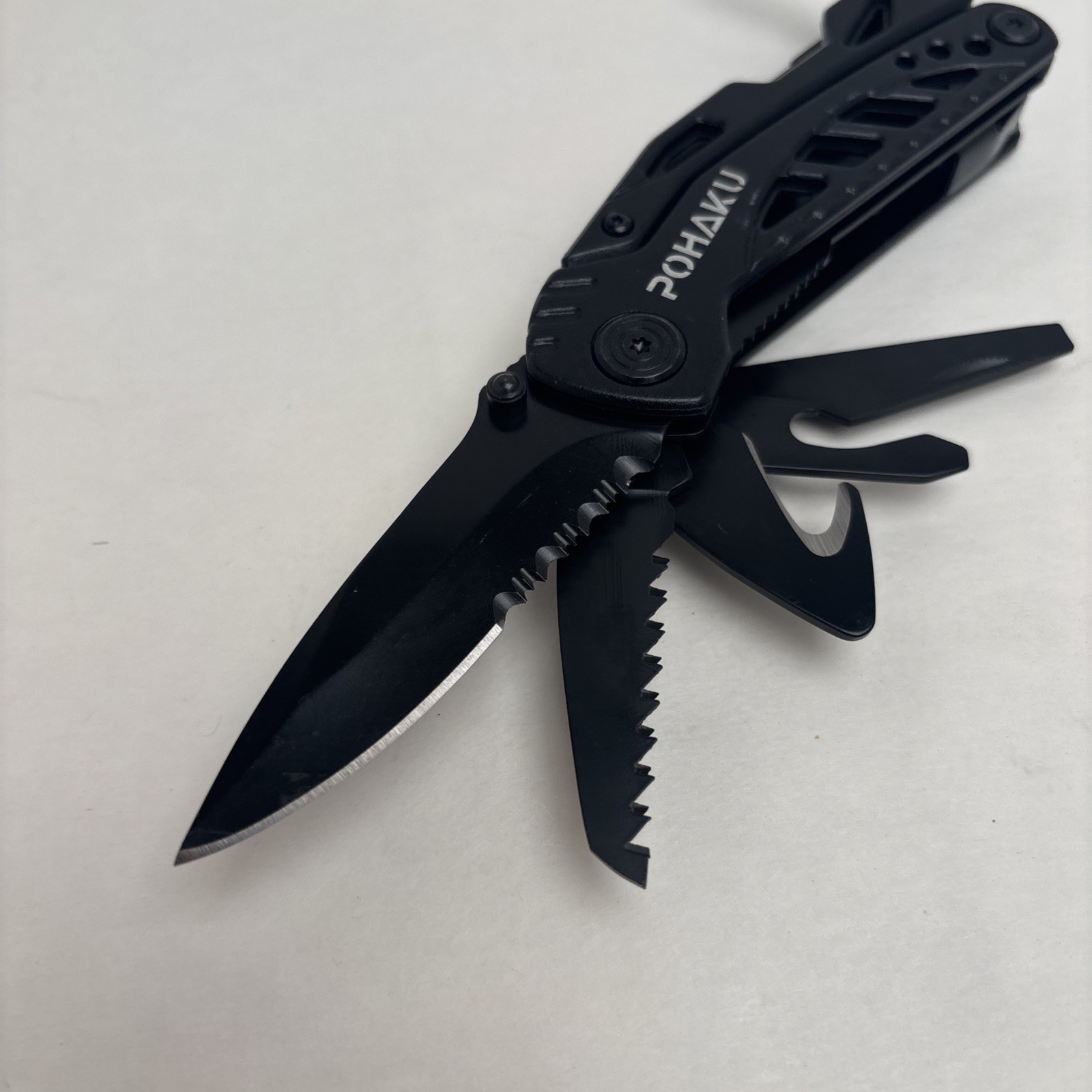 Pohaku Black Multi Tool Hunt Hike Camp Tactical Survival Camp Sheath Included