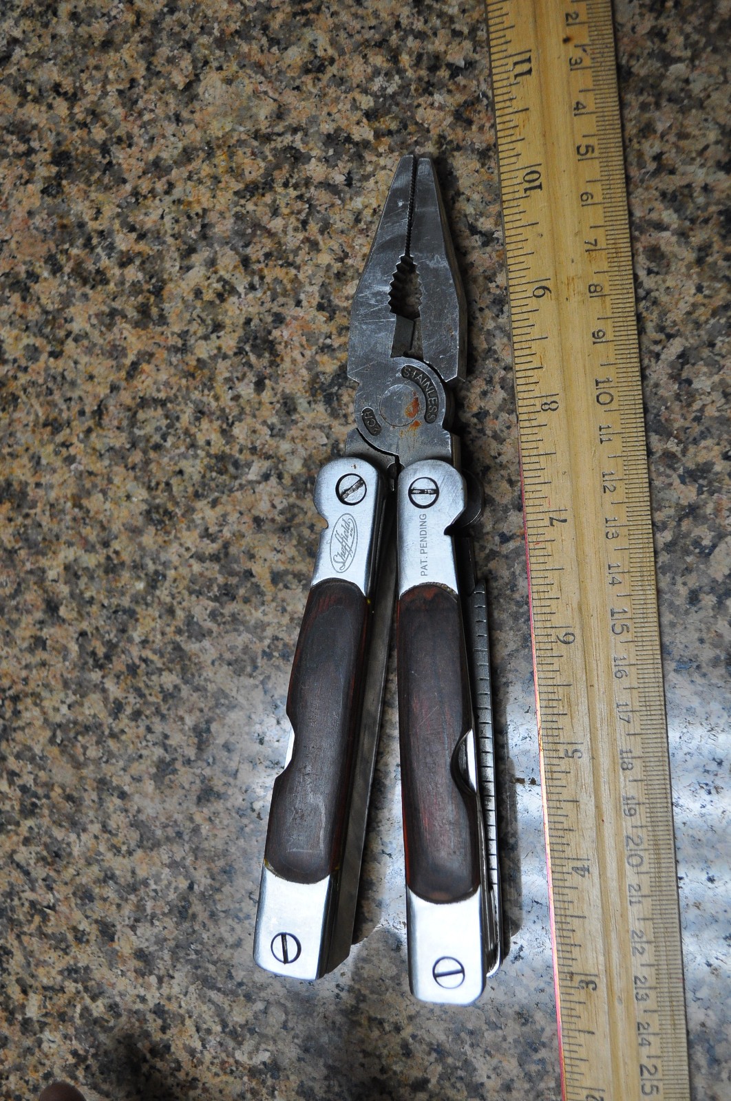 Sheffield 12-In-1 Multi Tool w/ Hardwood Handle Pliers Knife Blades Screwdrivers