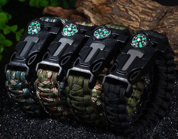 Survival Bracelet Flint Knife Whistle Compass Scraper Paracord Outdoor Camping