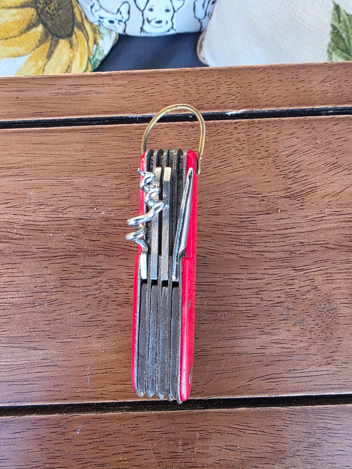 Vintage Red Multi-Function Pocket Knife Multi-Tool with Scissors, Saw, & Cork