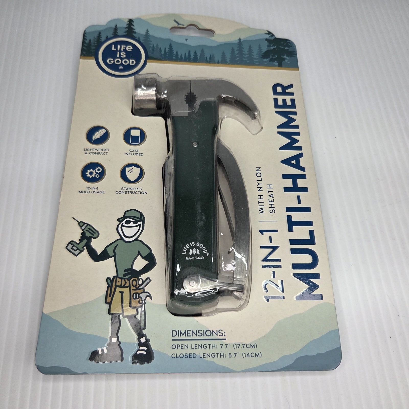 NEW Life is Good 12-in-1 Multi-Hammer Black and Silver With Nylon Sheath Camping