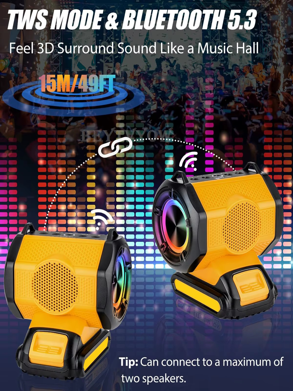 Bluetooth Speaker for Dewalt 20v 60v Battery With USB-A/C ports RGB Light 30W Co