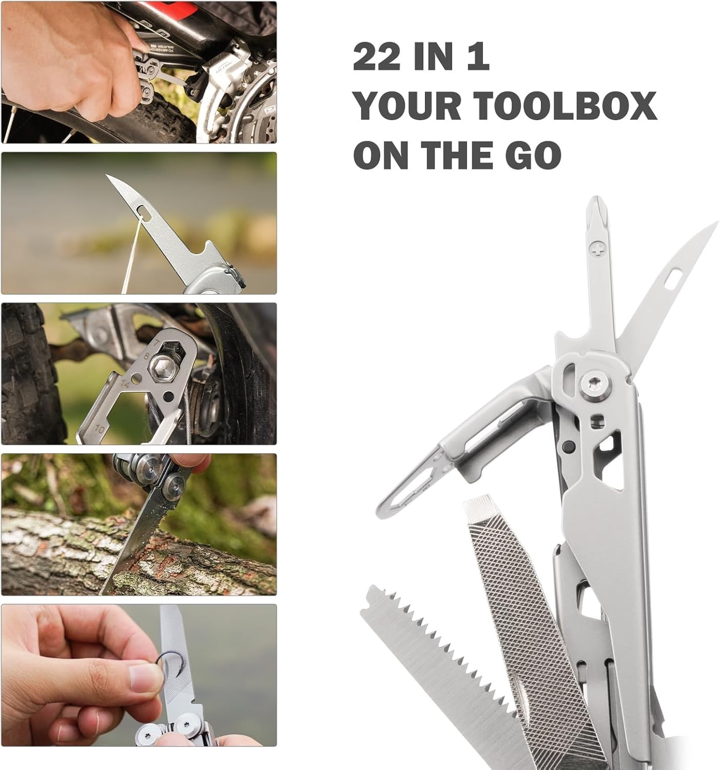 Compact 22-in-1 Multi-Tool with Safety Locking Feature for Camping & Hiking