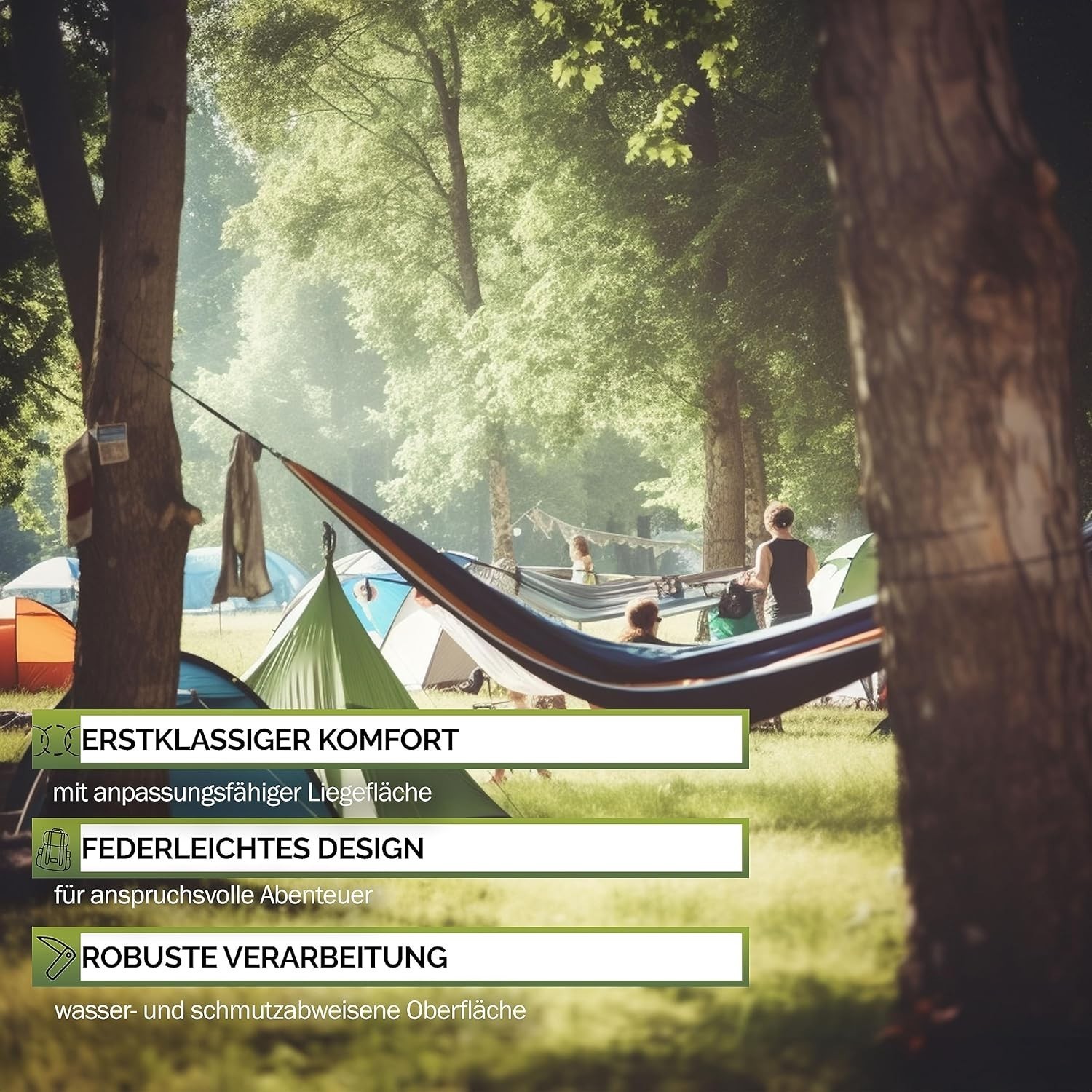 Robust hammock camping set – Comfortable outdoor hammock with tree straps