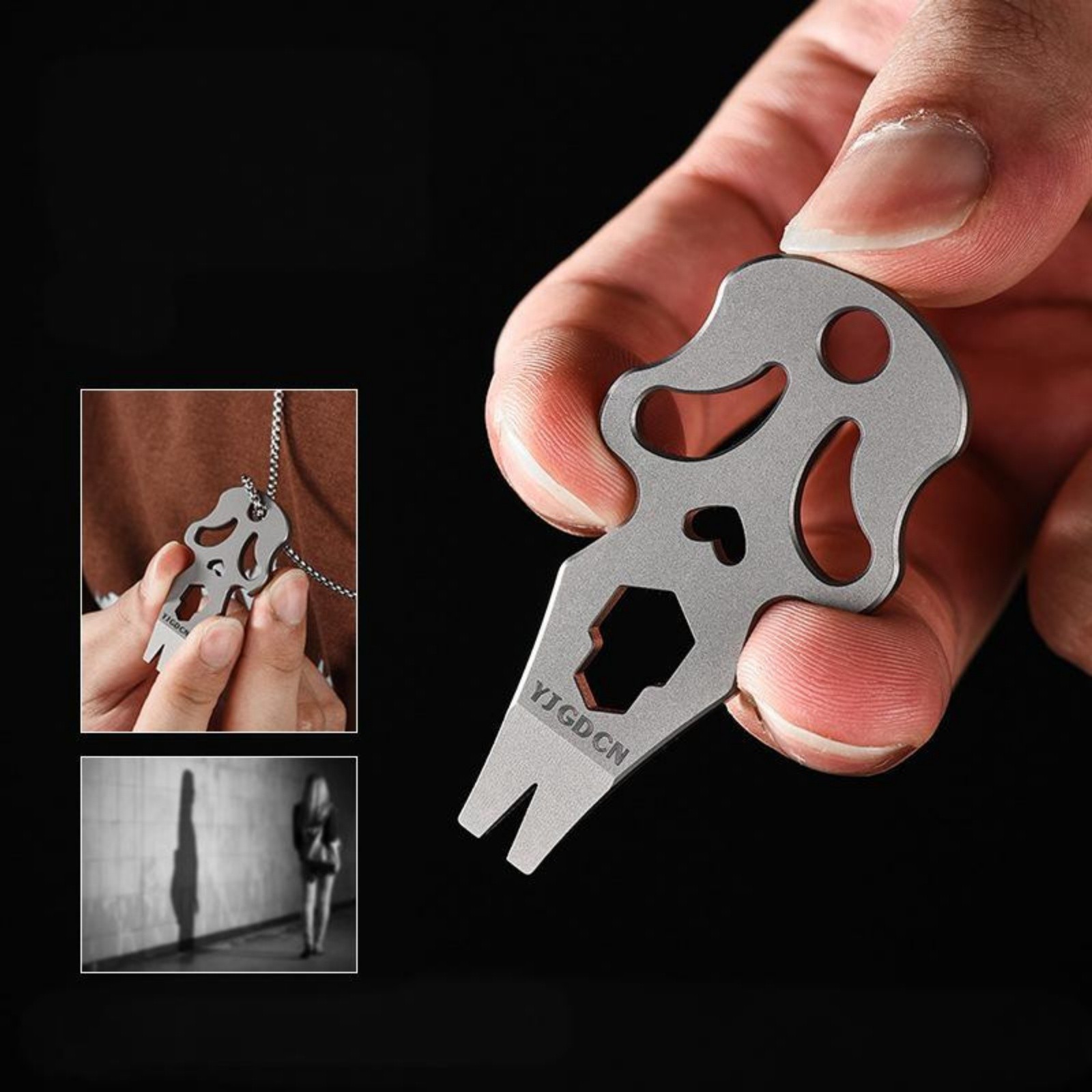 Titanium Alloy Skull EDC Pry Bar Multi Tool Keychain Bottle Opener Hex Wrench