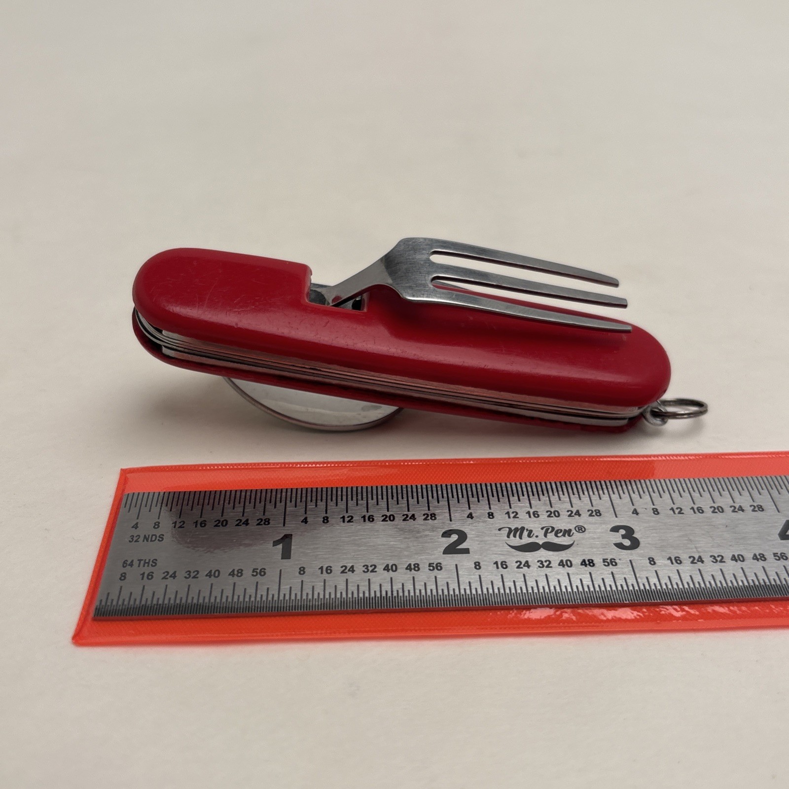 Vintage Red Camper 6 Tool Folding Knife Spoon Fork Can & Bottle Opener Hunt Camp
