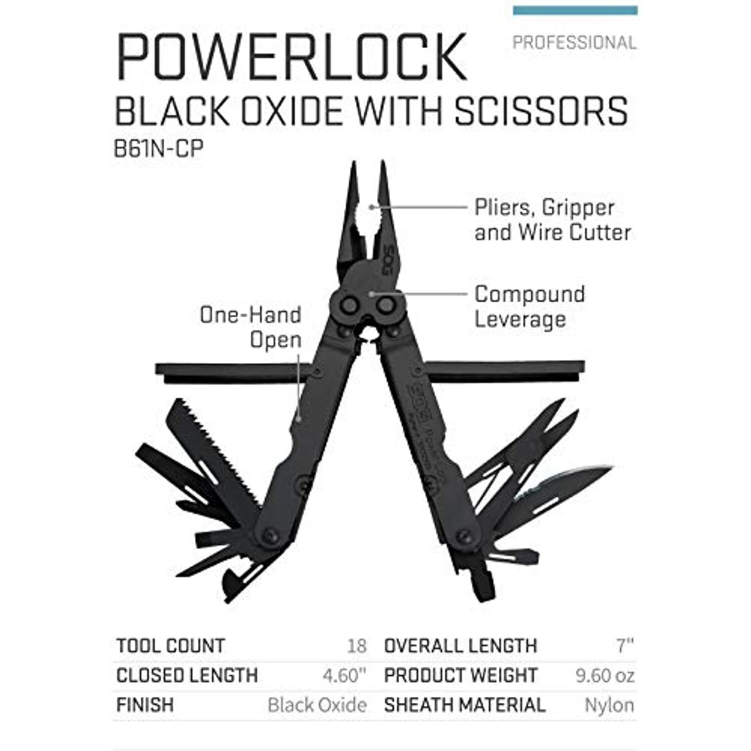SOG PowerLock Multi-Tool- Compound Leverage Technology with EOD Crimper Device,