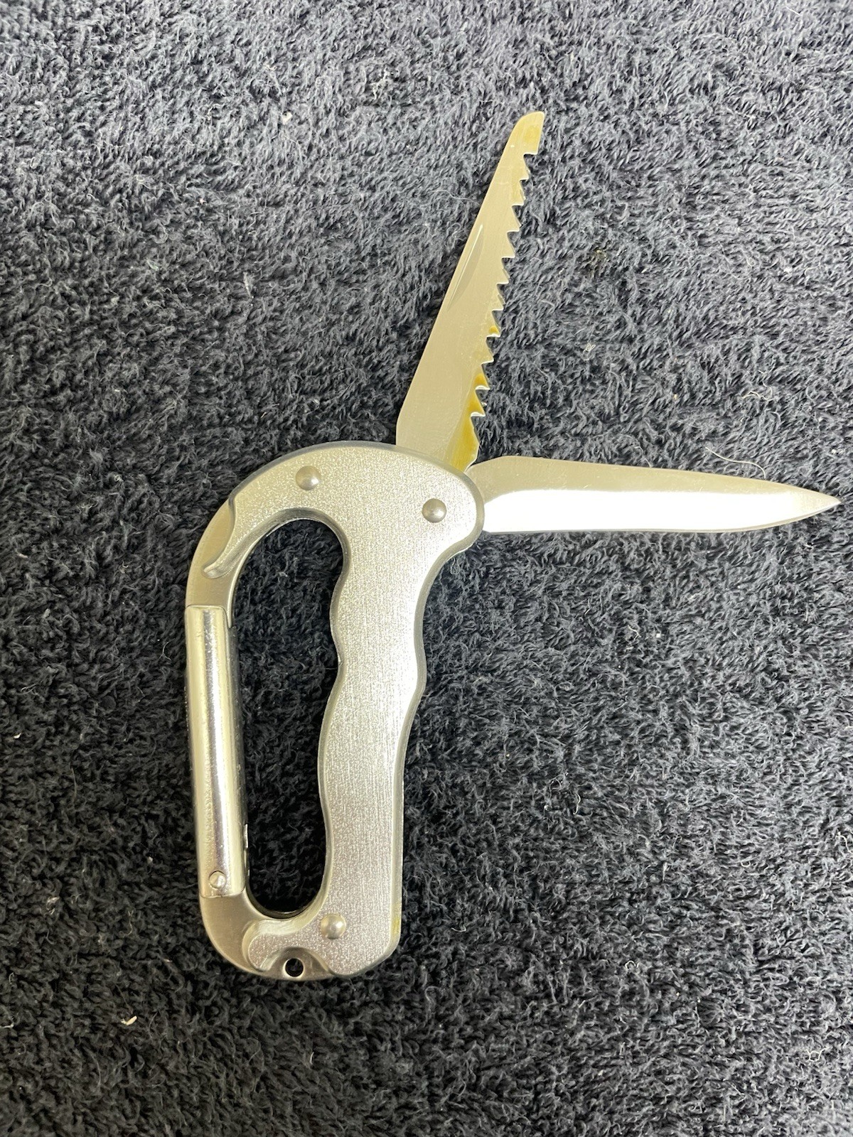 Scuba Diving Silver Stainless Steel Carabiner Multi-Tool with Knife and Saw