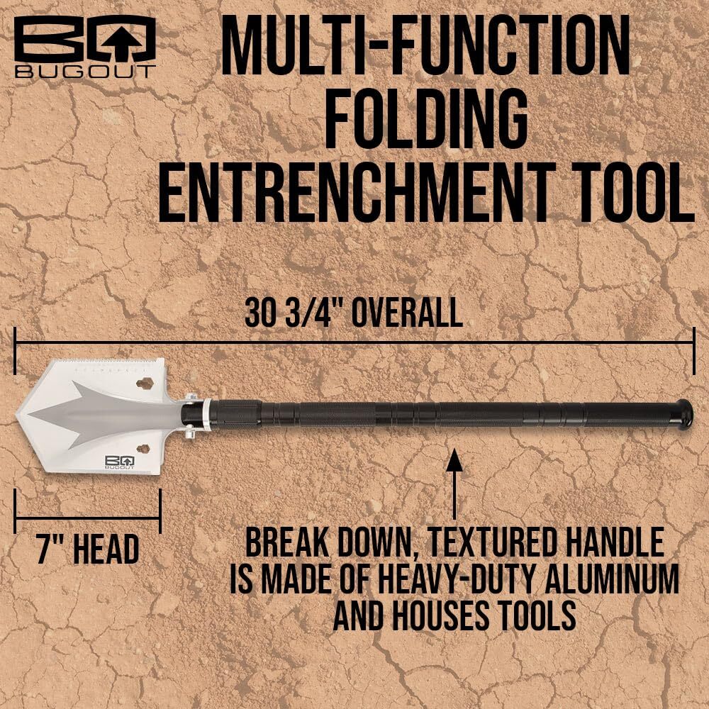 BugOut Small Multi-Function Folding Entrenchment Tool | Stainless Steel | Folds