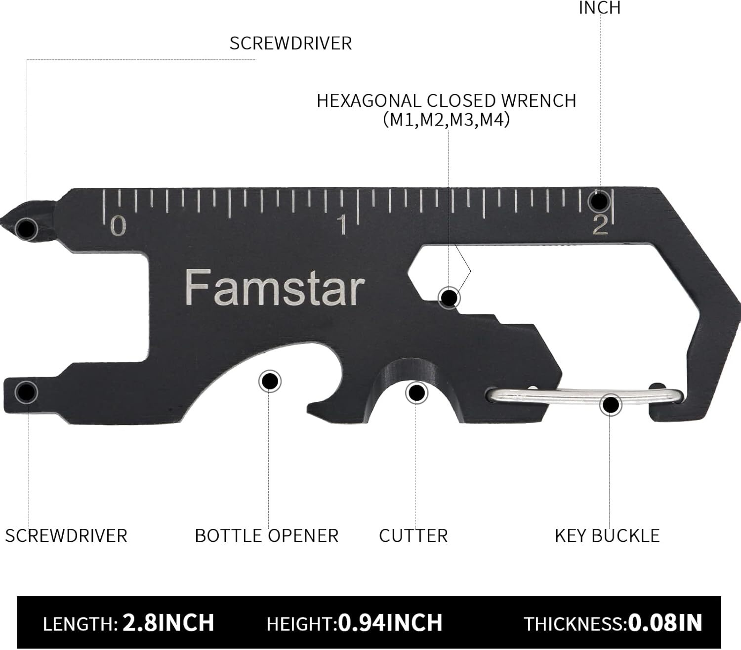3-Pack Keychain Multi-Tool – 19-in-1 Pocket Wrench, Screwdriver, Ruler, Opener
