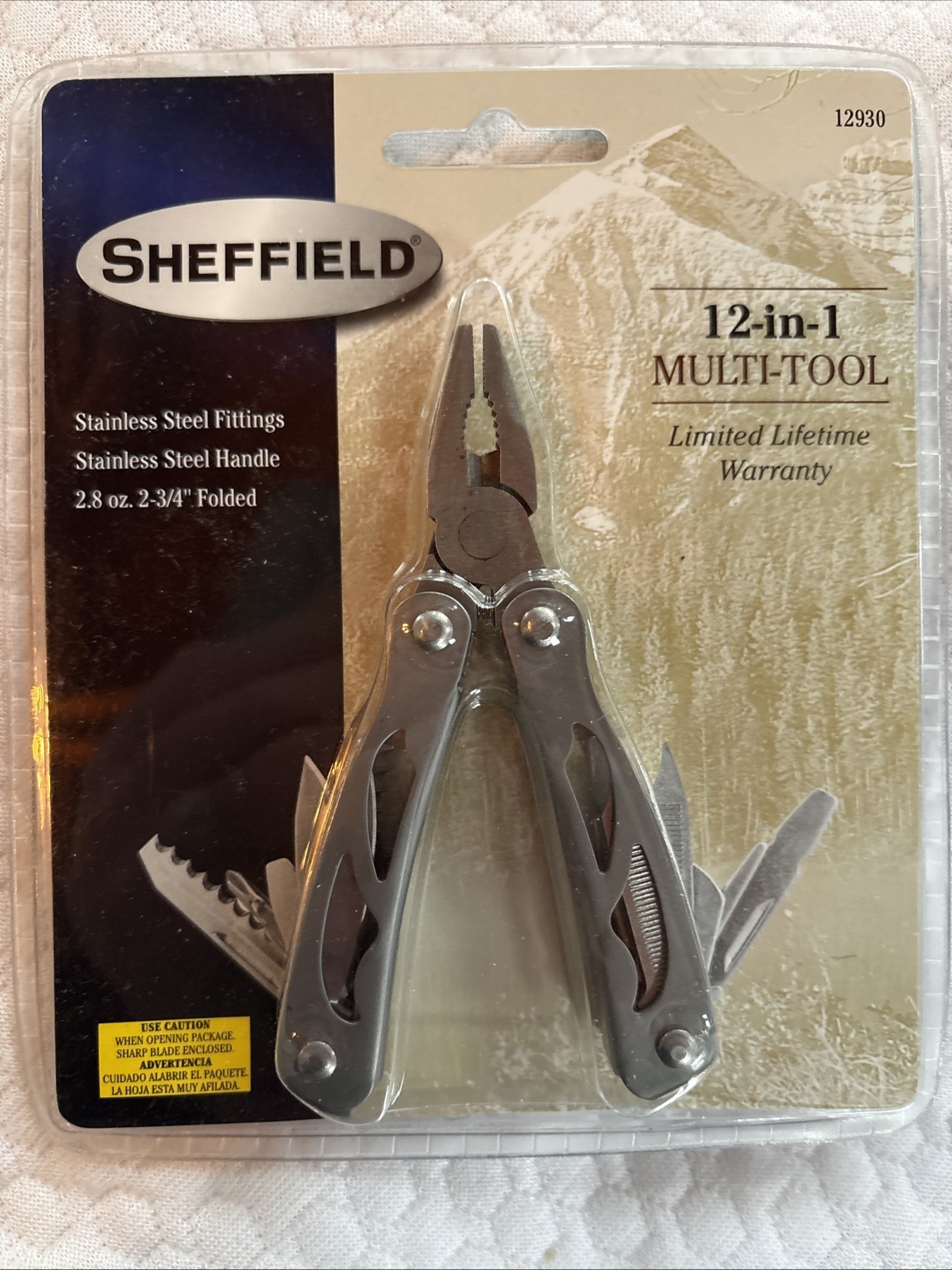 Sheffield 12-in-1 Multi-Tool – New, Sealed on Card. Includes Carrying Case.