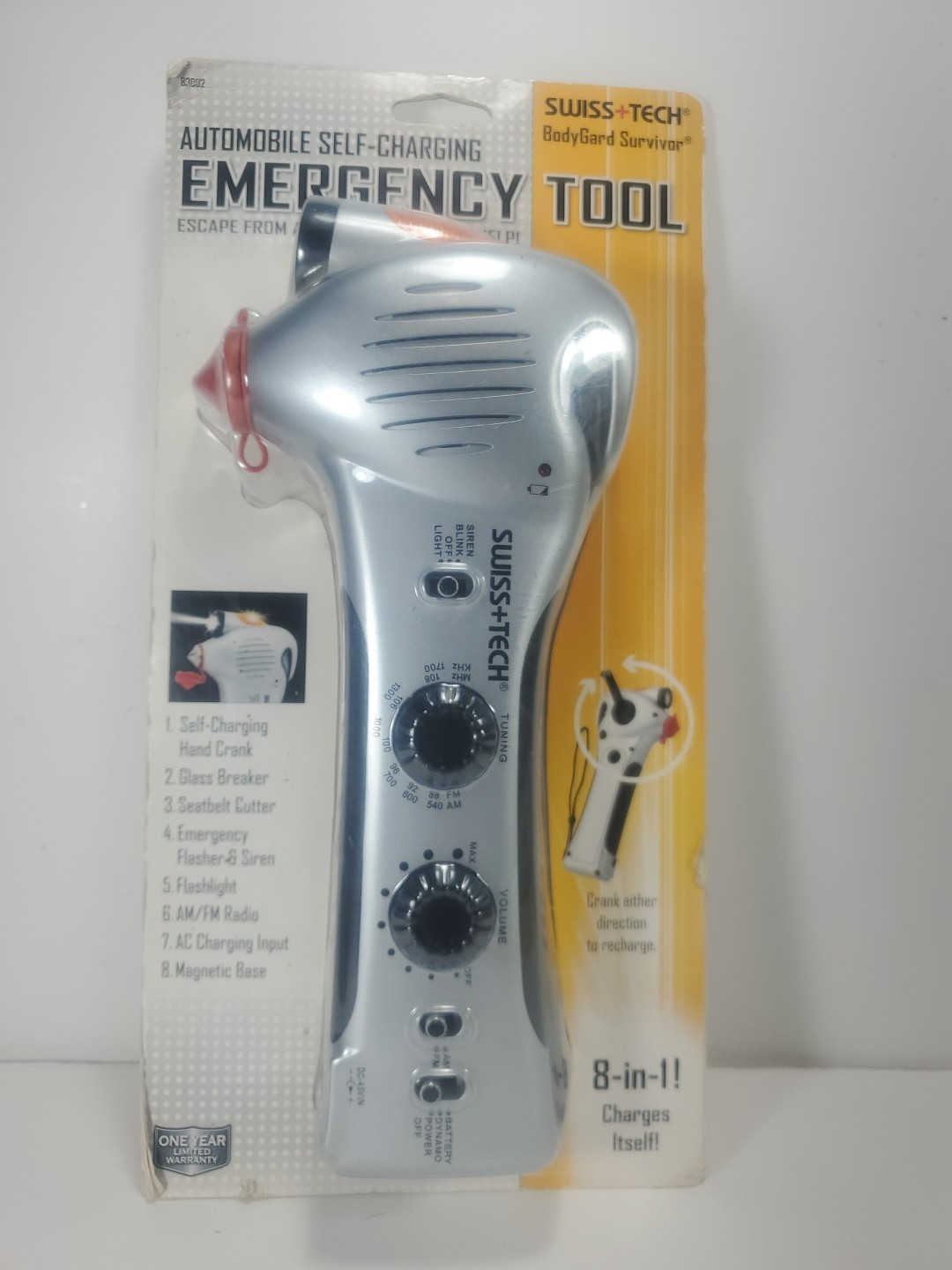 Swiss+Tech 8-in-1 Vehicle Self Charging Emergency Tool Glass Breaker Siren LED