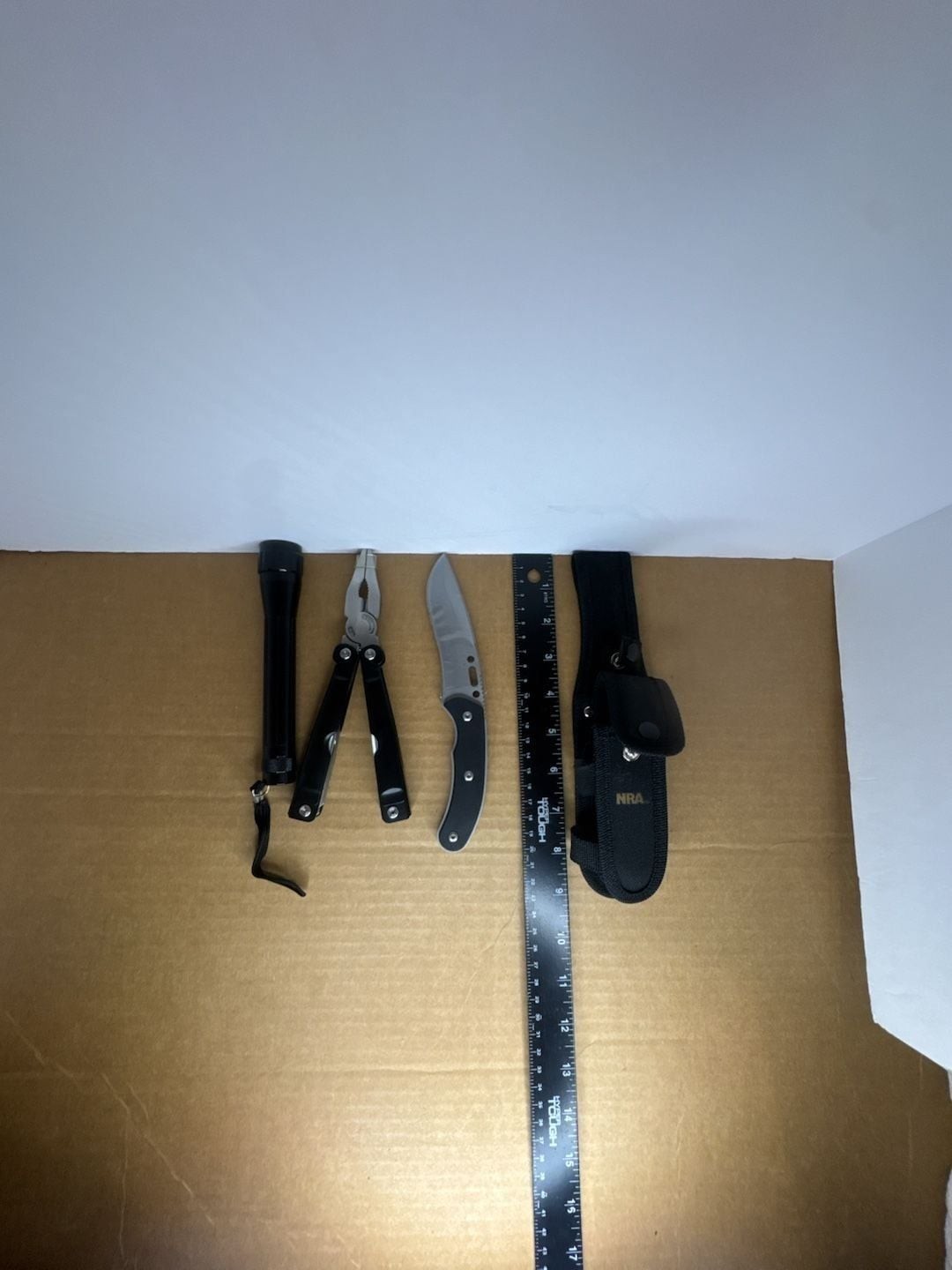 NRA 3-Piece Multi-Tool Knife and Flashlight Set with Nylon Belt Sheath