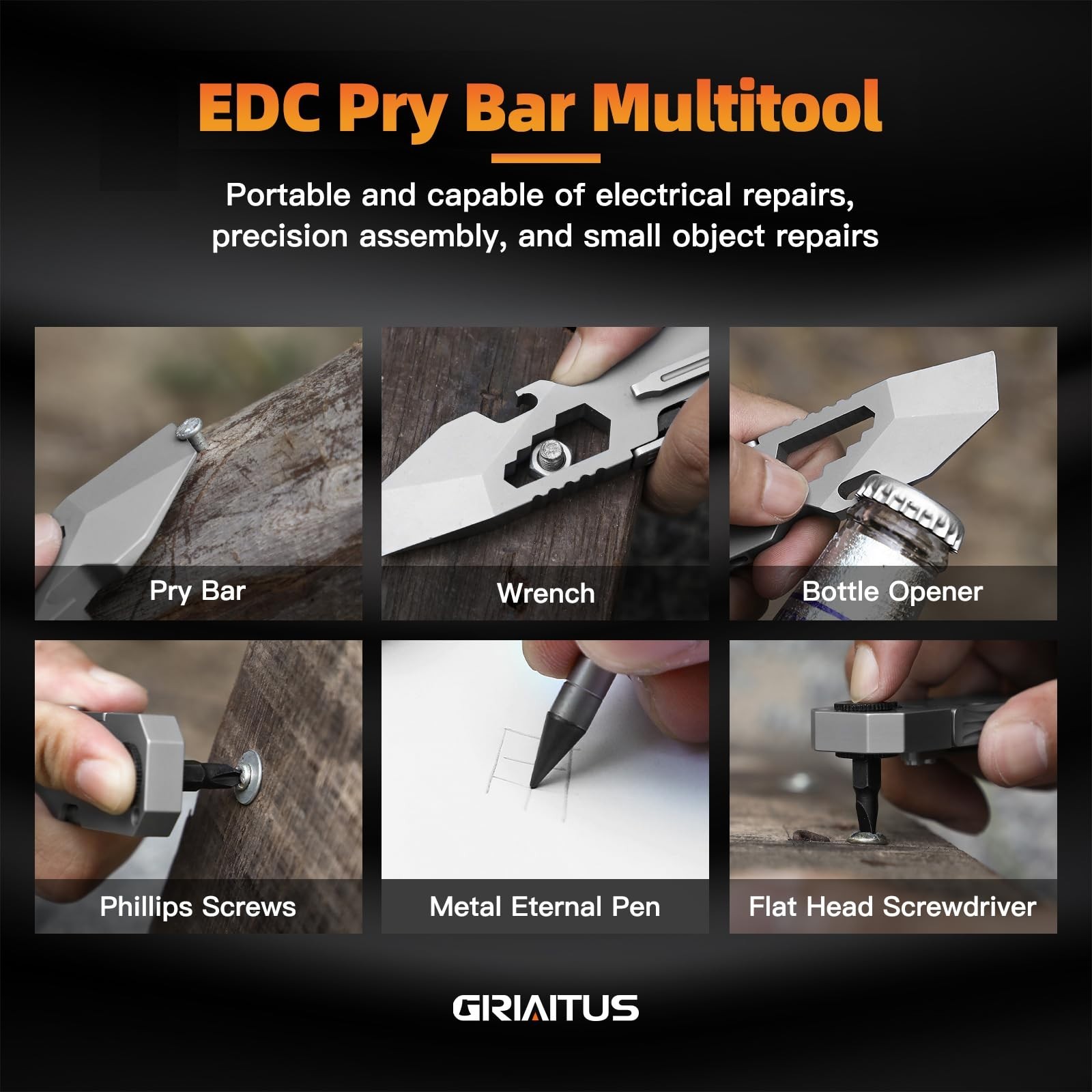 Versatile EDC Pry Bar Multitool with Ratchet Screwdriver, Wrenches & Openers – I