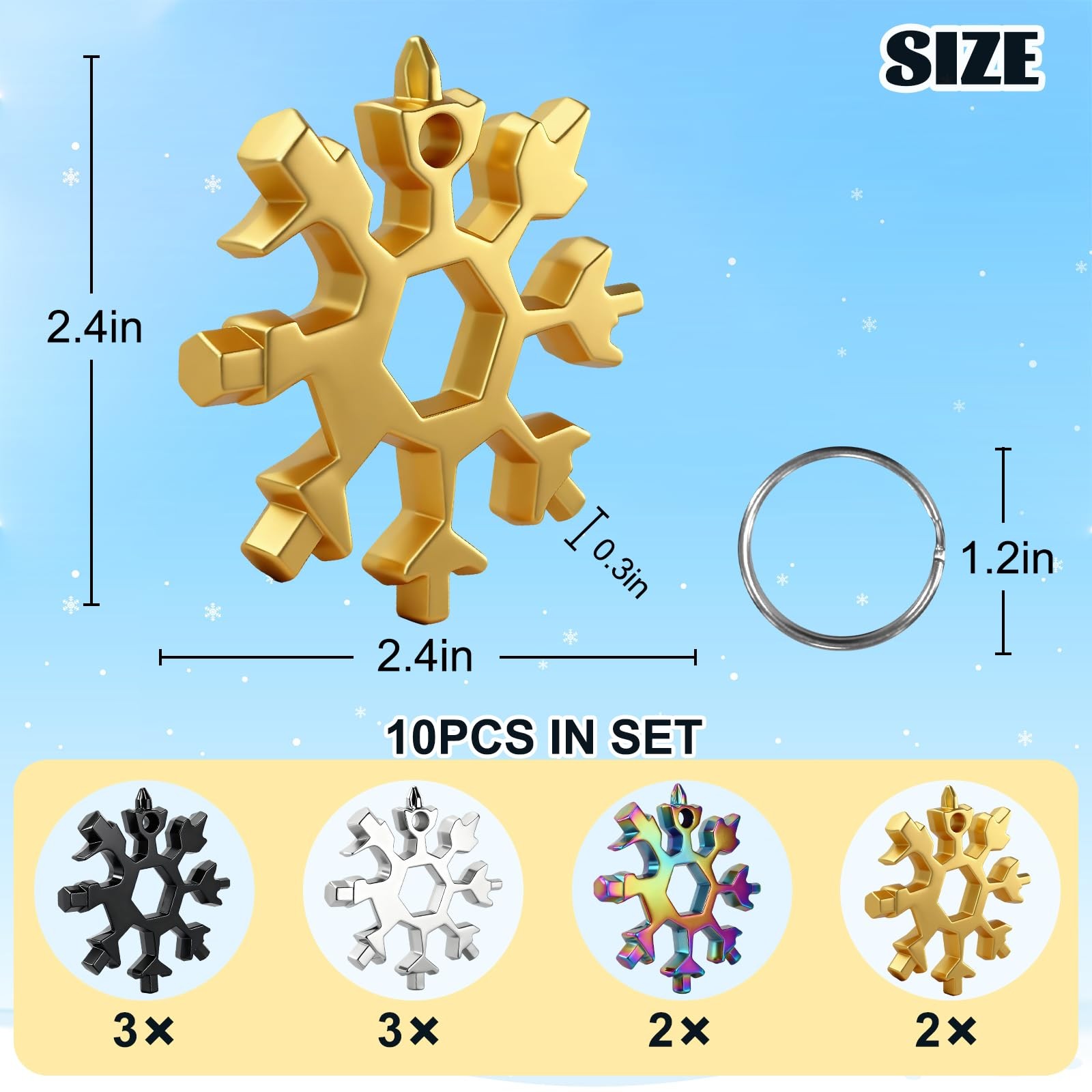 10 Packs Snowflake Multi Tool,18 in 1 Snowflake Multitool,Snowflake Wrench/Bo…