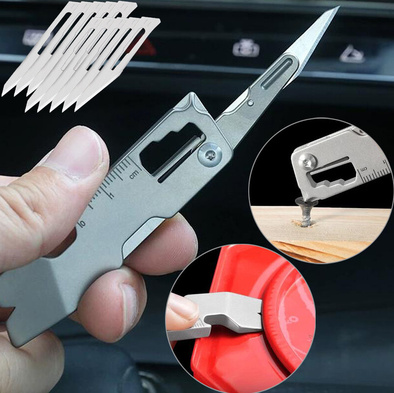 Titanium EDC Pry Bar Folding Scalpel Knife Pocket Keychain Crowbar Opener Ruler