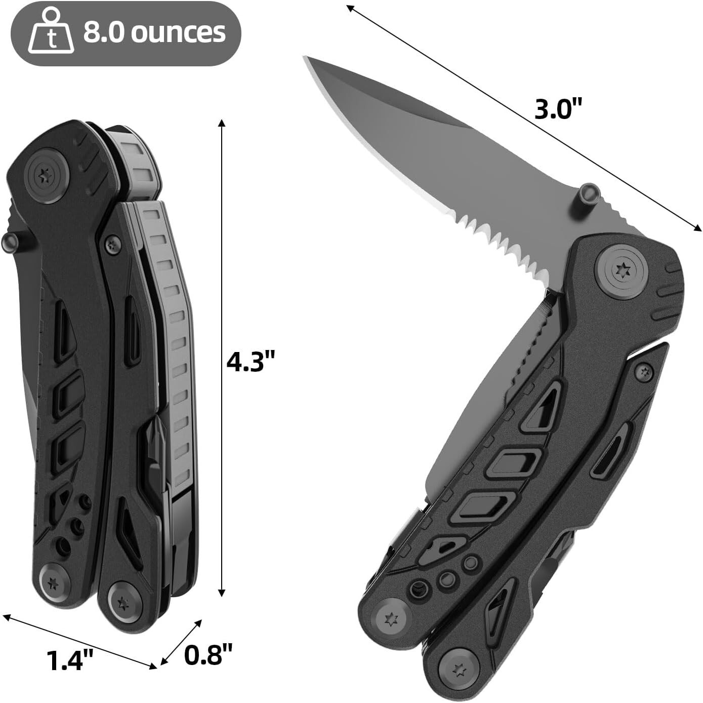 Multitool Knife, 13 in 1 Pocket Multitool, Multi Tool with 3″ LargeBlade,Safety