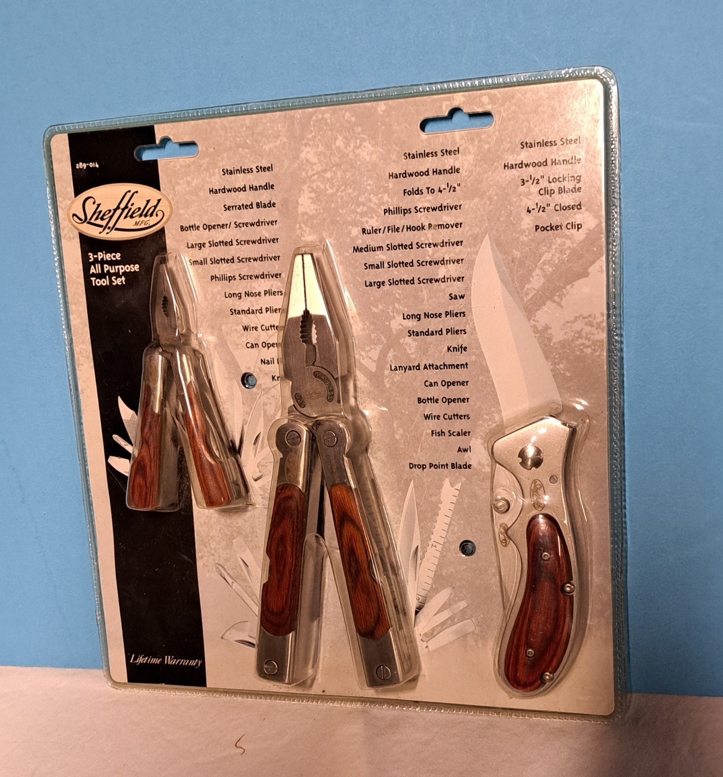 SHEFFIELD 3 PIECE ALL PURPOSE TOOL SET / 18-in & 12-in PLIERS, KNIFE Brand New