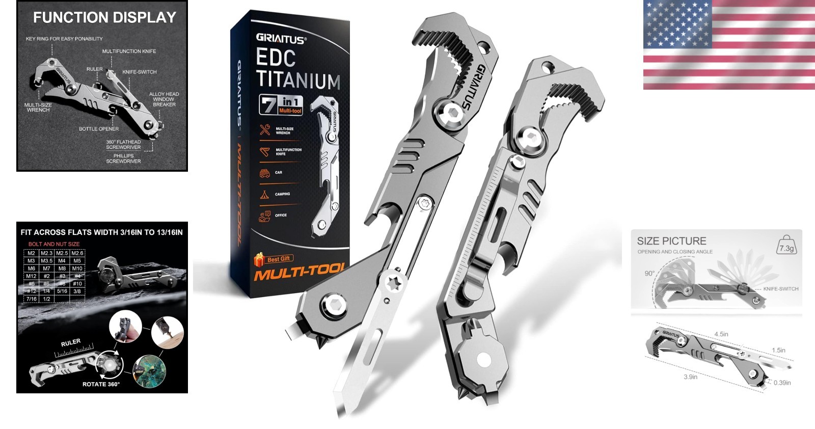 Versatile 7-in-1 EDC Pocket Tool: Knife, Screwdriver, Window Breaker in Silver