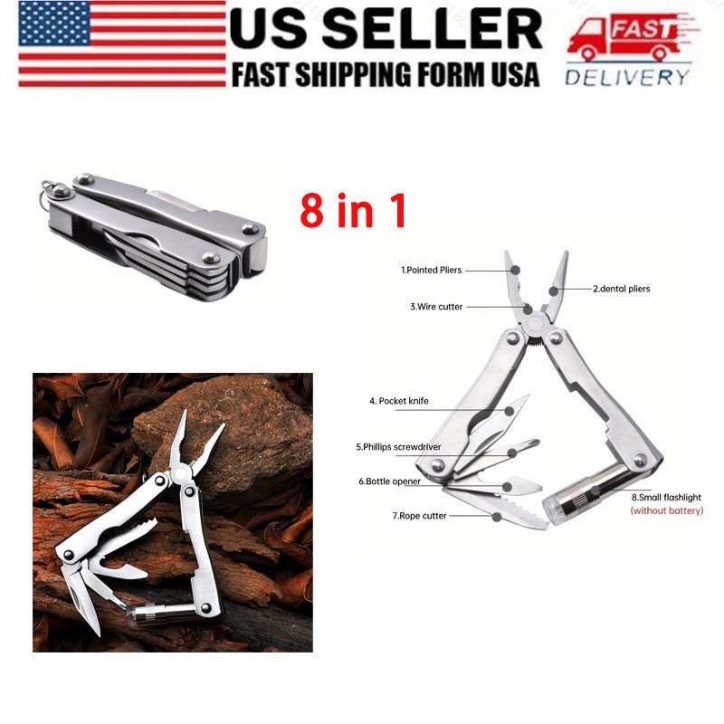 8 in 1 Multi Tool Knife Outdoor Survival Compact Folding Pocket Pliers