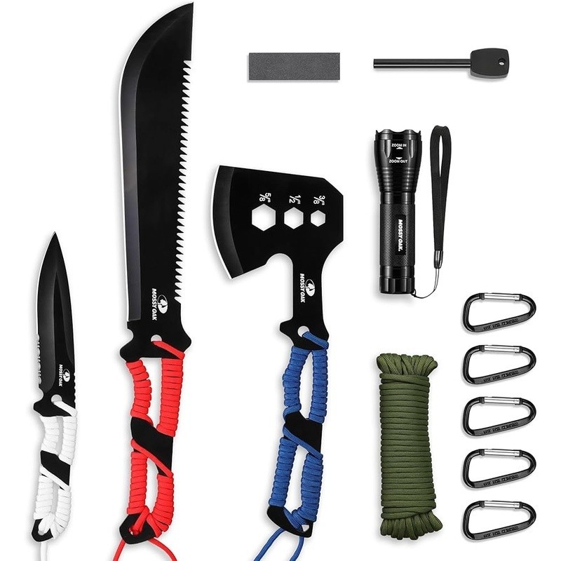 Outdoor Survival Tool Set Camping Axe Machete Hunting Knife Flashlight Kit New