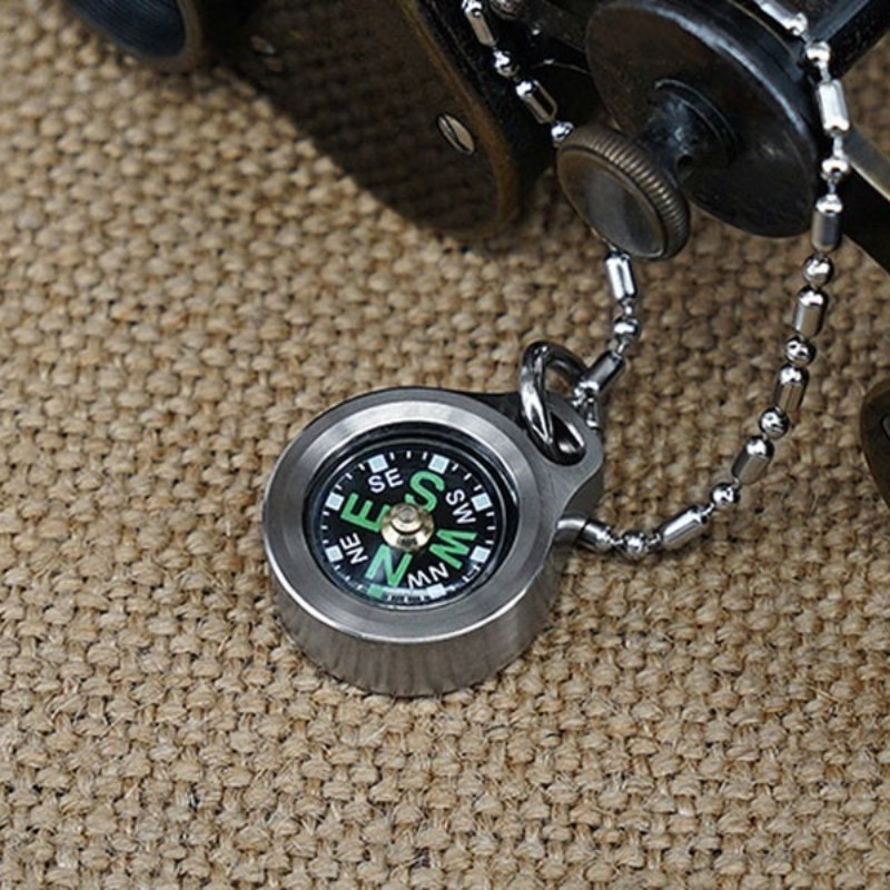 Mini Titanium Keychain Compass for Outdoor Camping Travel EDC Necklace Pendant