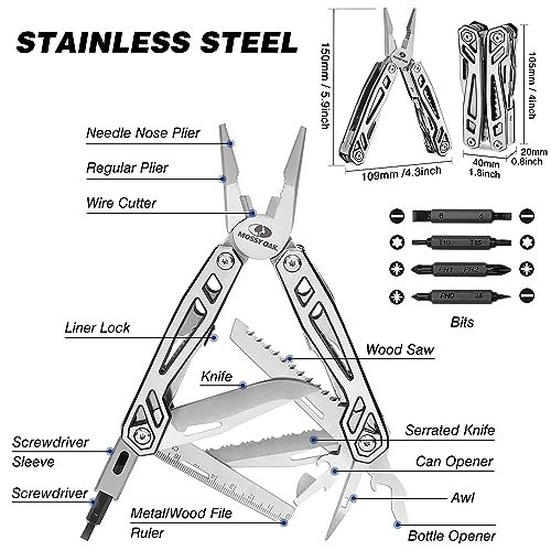 21-in-1 Stainless Steel Multitool Pocket Knife, Self-locking Pliers & Screwdrive