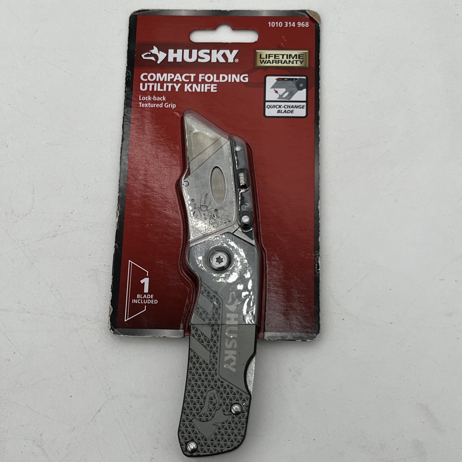 NEW!! Husky Compact Folding Lock-Back Utility Knife Aluminum Handle Pocket Clip
