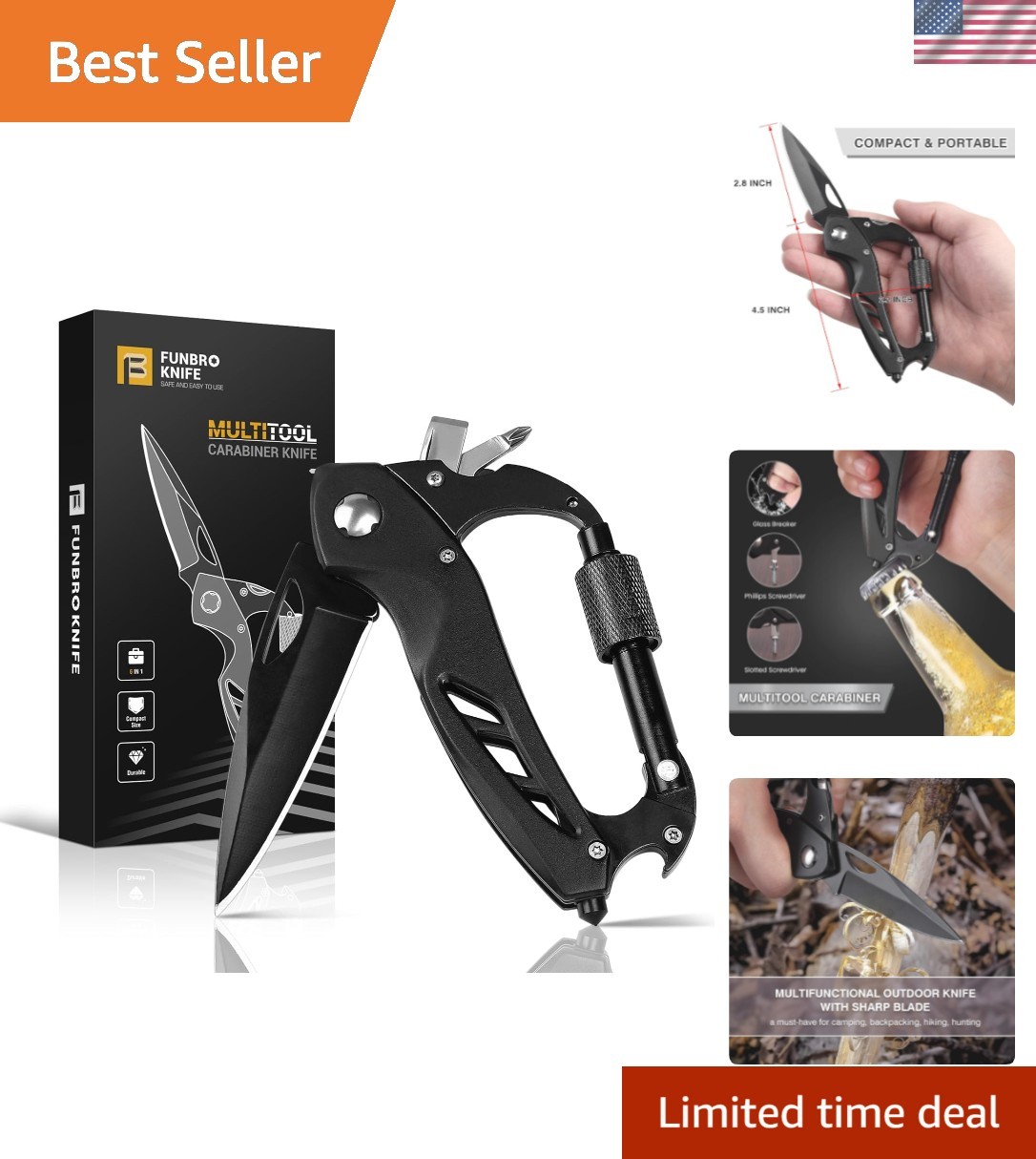 Multitool Carabiner with Pocket Knife, Stocking Stuffers Gifts for Men, EDC C…