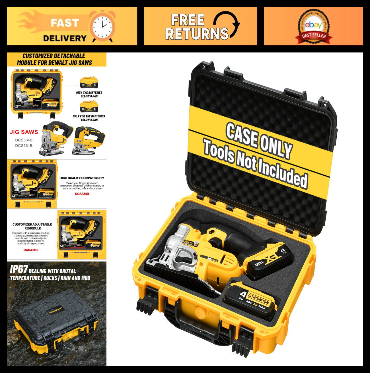 Waterproof Hard Case for Jigsaw Power Tool – Fits 20V Cordless Jig Saw Set, Tool