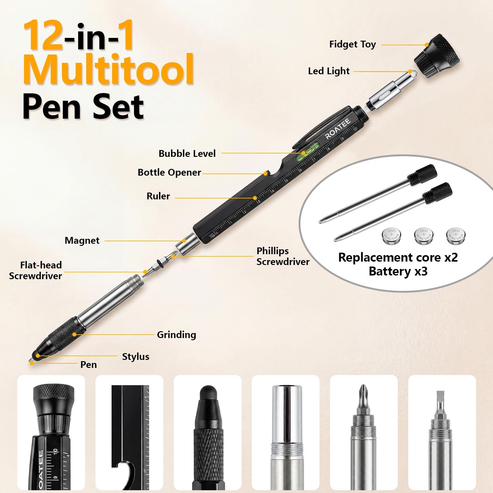 Fathers Day Men Multi Tool Pen 12 in 1 Cool Stuff Gadgets Gift for Husband Da…