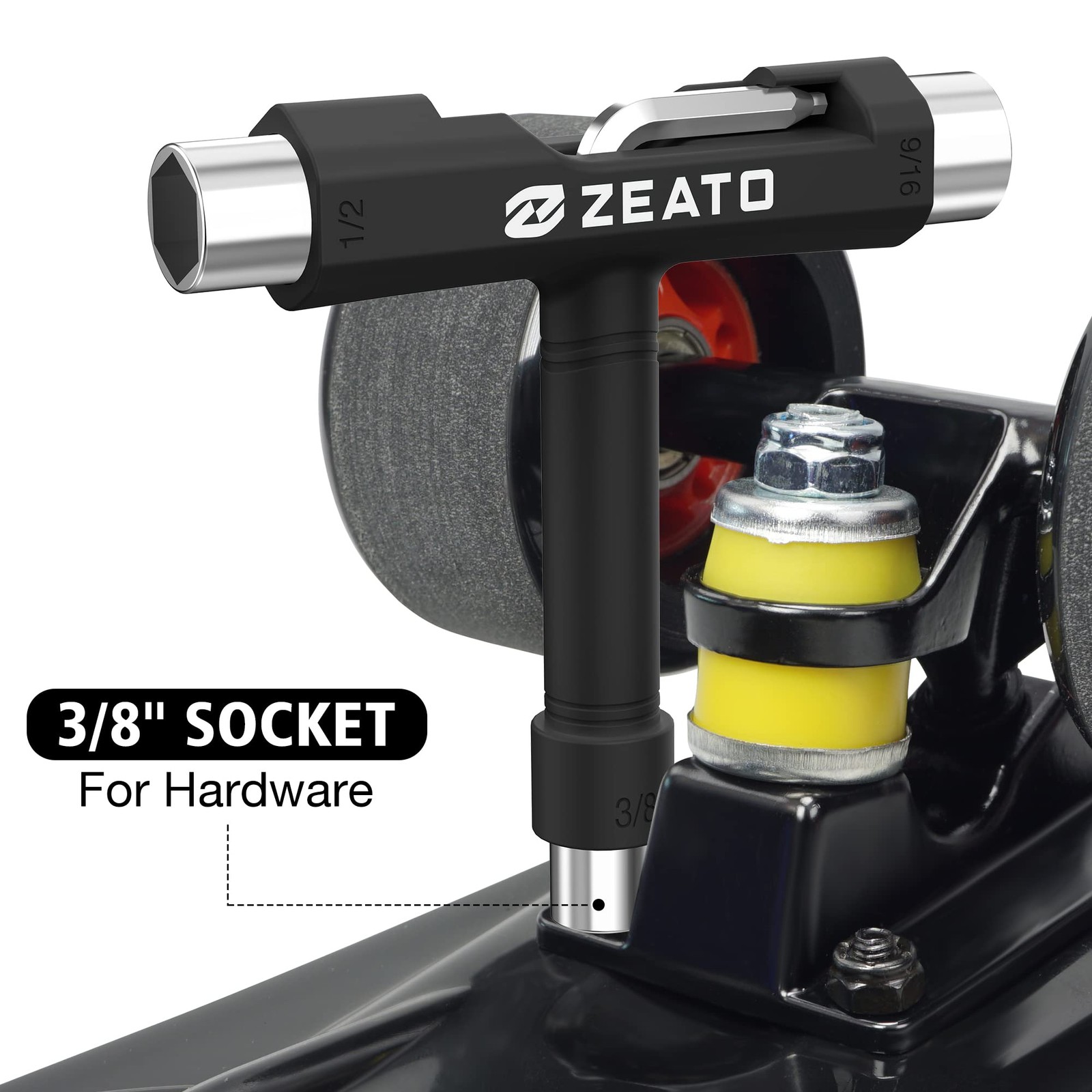 Compact Black Multi Tool Skateboard T Tool with Wrench and Sockets