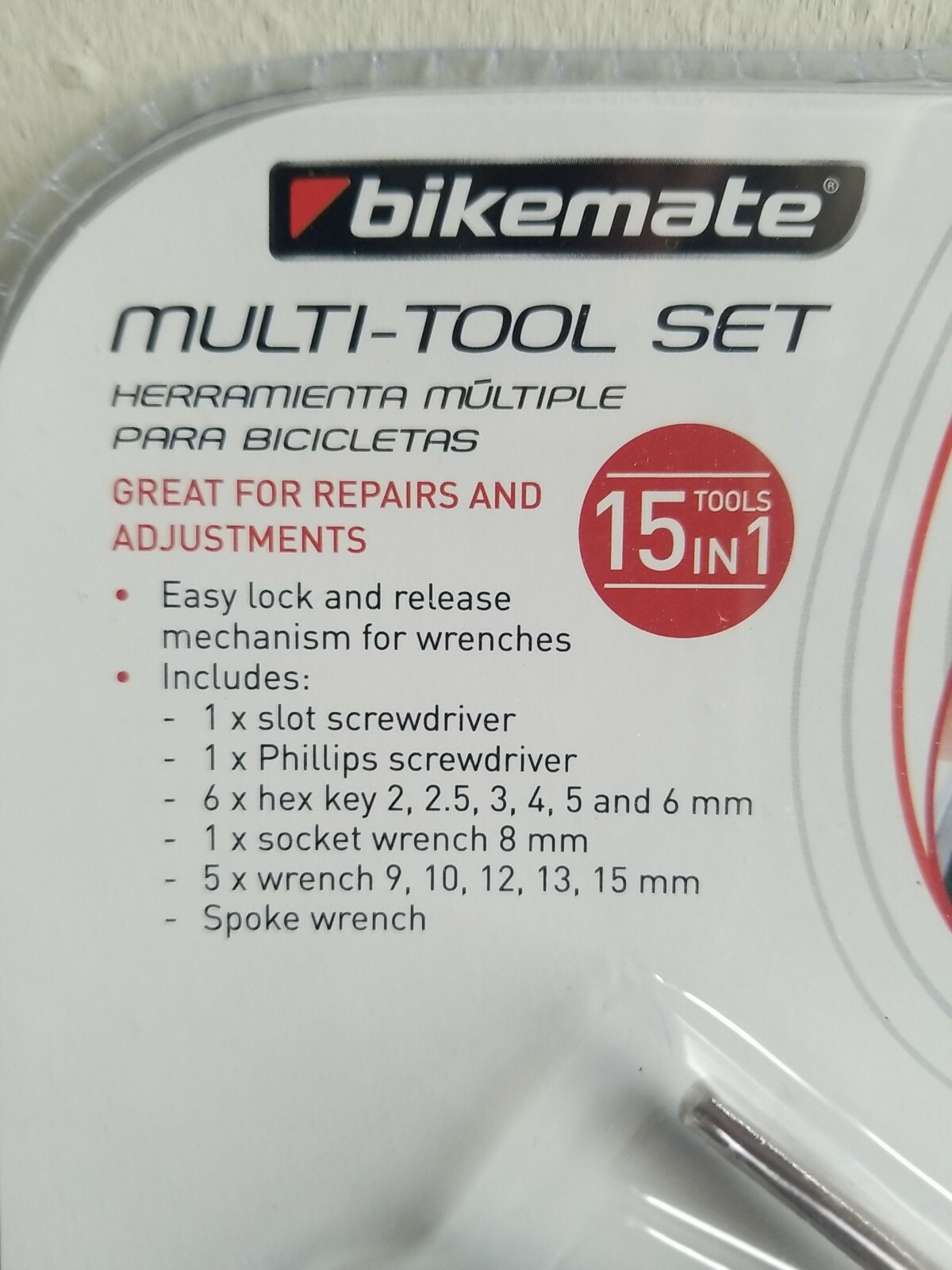 BIKE Repair Multi-Tool set 15 in 1 slot phillips,hex keys,socket wrench Bikemate
